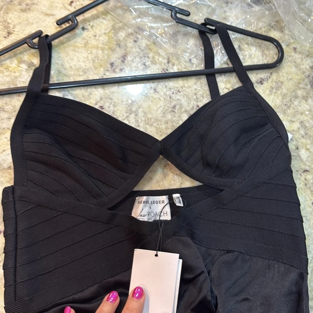 Herve Leger x Law Roach black cut out  spaghetti straps cocktail dress size 6 - Picture 6 of 15